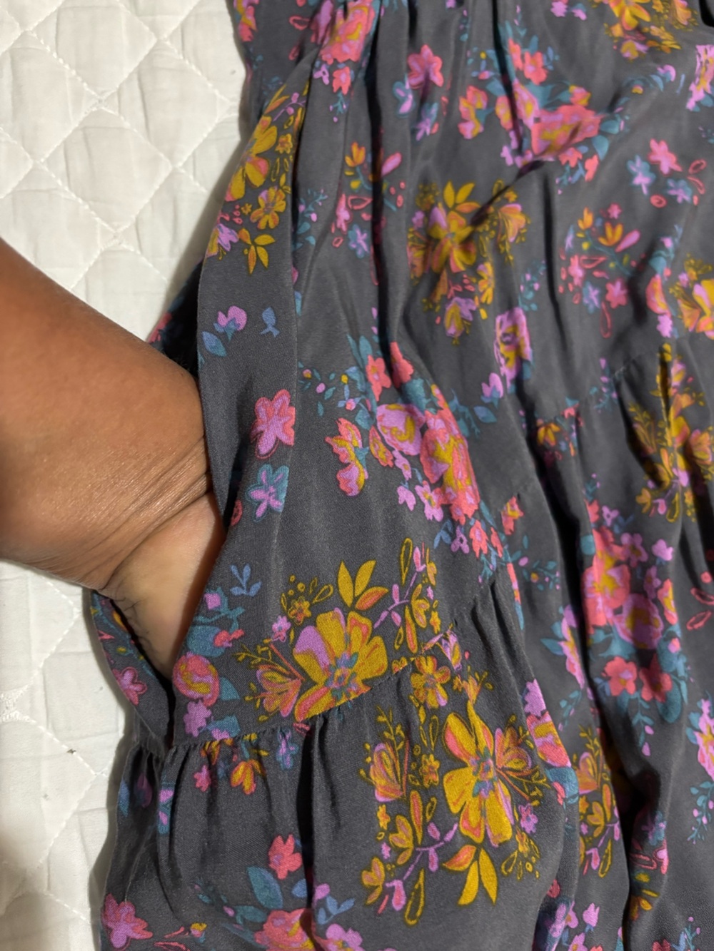 NATURAL LIFE Charcoal Gray Midi Dress with Pink & Mustard Floral Print - Picture 10 of 13